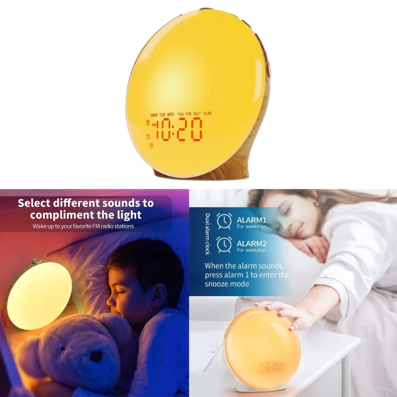 LED tela cheia Wake Up Grãos Despertador com Simulação Sunrises 37JD