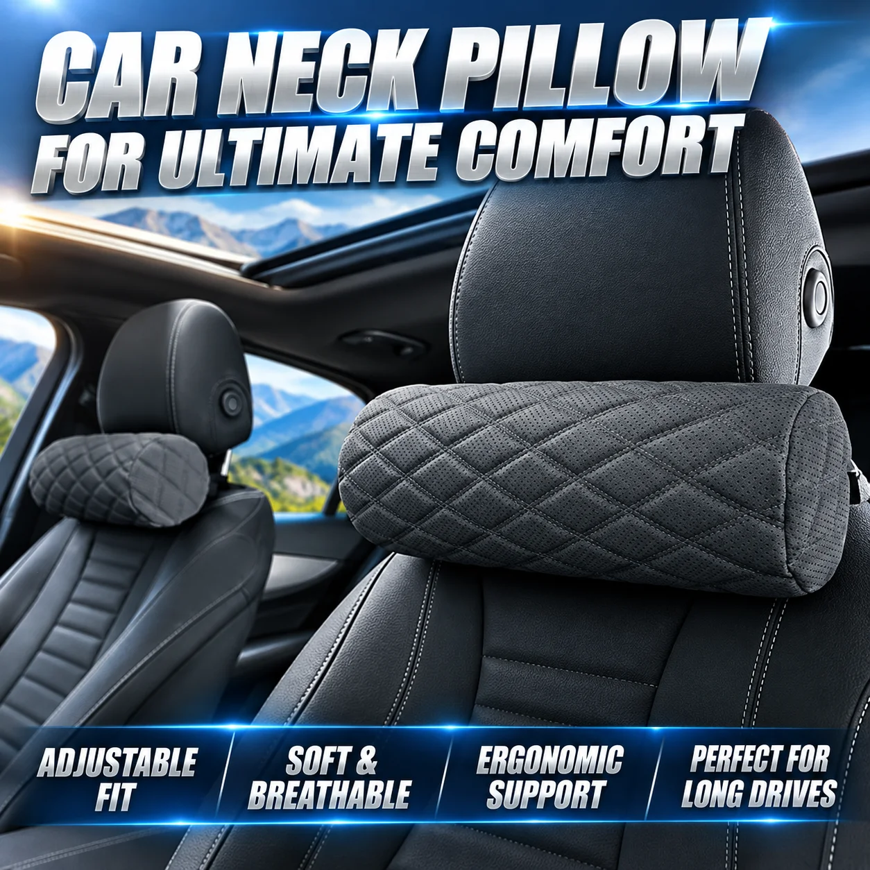 3D Memory Foam Car Neck Pillow Breathable Ergonomic Headrest Cushion Height Adjustable Seat Neck Support Pillow for Long Driving