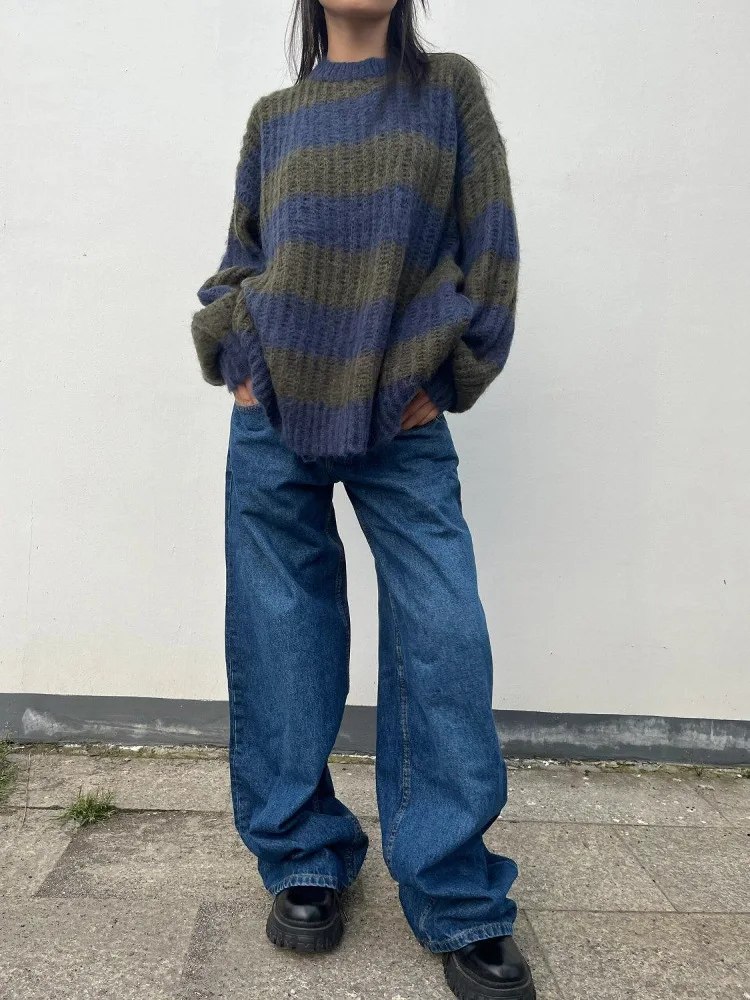 American High Street Retro Straight Leg Jeans Unisex Washed Loose Versatile Slim Wide Leg Casual Floor-Length Pants