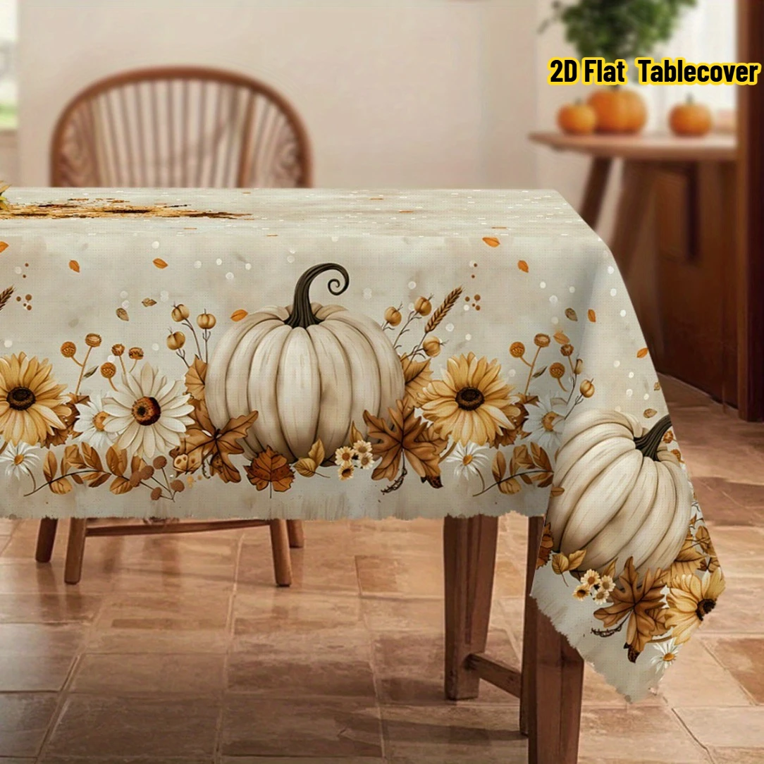 VIKAMA Fall Tablecloth for Kitchen Dining Cream Pumpkin Daisy Maple Leaf Rectangle Table Cover Thanksgiving Decor Washable