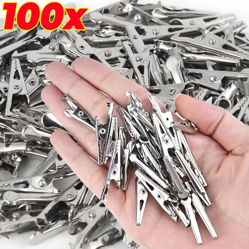 10-Pack Small Alligator Clips – 51mm, 10A Electrical Test Clamps With Serrated Jaw, Nickel-Plated Iron (Silver)