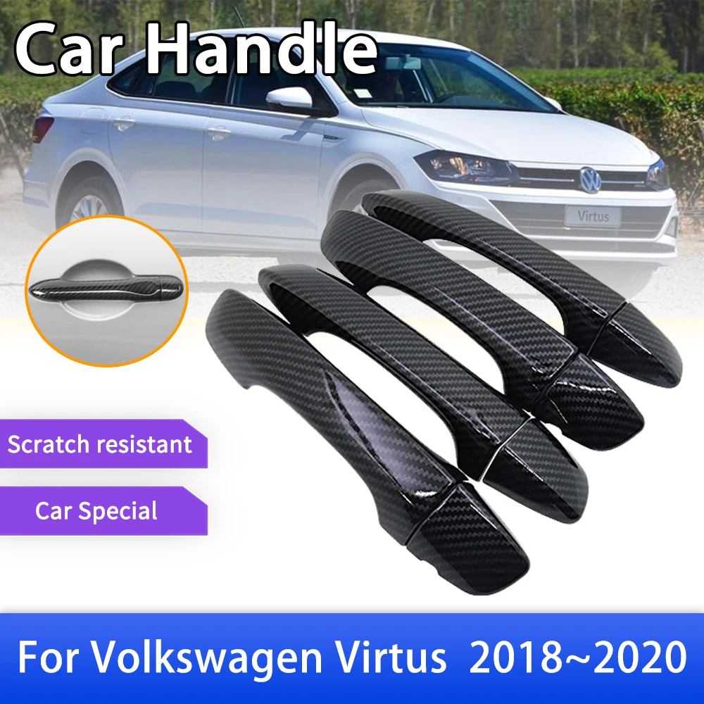 

Carbon Fiber Door Handle Cover Trim for Volkswagen VW Virtus 2018 2019 2020 Car Protective Accessories Gadget Styling Stickers