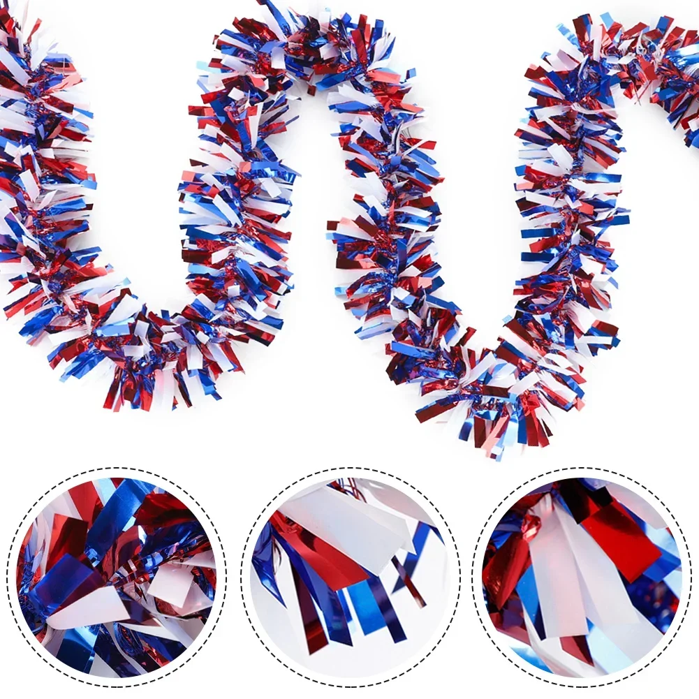 Hanging Garlands Shimmer and Glitter Red White Blue Metallic Tinsel Garlands King Coronation Decoration 2m Length