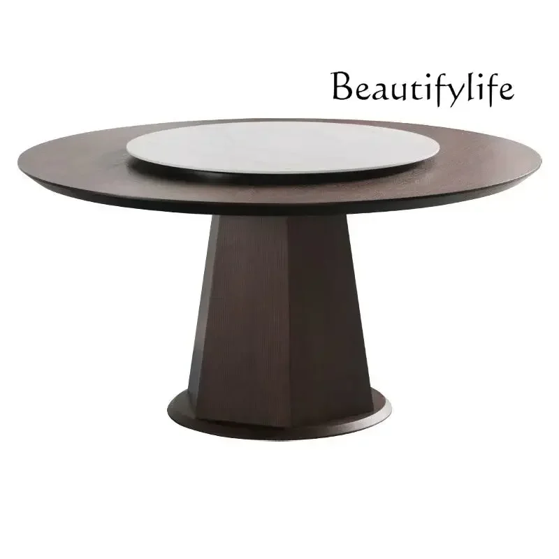 Nordic all-solid wood dining table household small apartment light luxury modern style round table with turntable Italian style