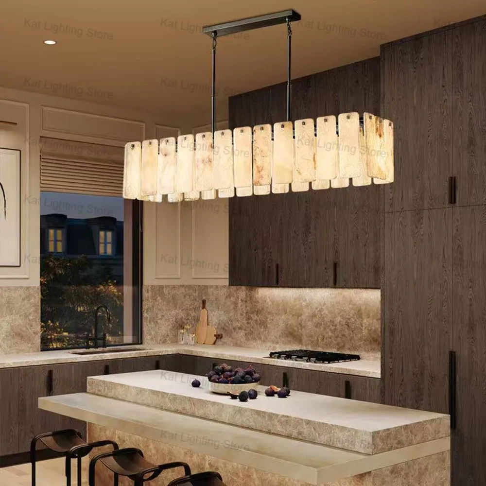 American Design Marble Chandelier with E26 Bulb Compatibility Adjustable Chain System Round Rectangular Dimmable Lustre