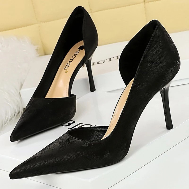 BIGTREE Shoes Retro High Heels Pointed Hollowed Out Single Shoes With Women Pumps Stilettos Heels 8 Cm Party Shoes Kitten Heels