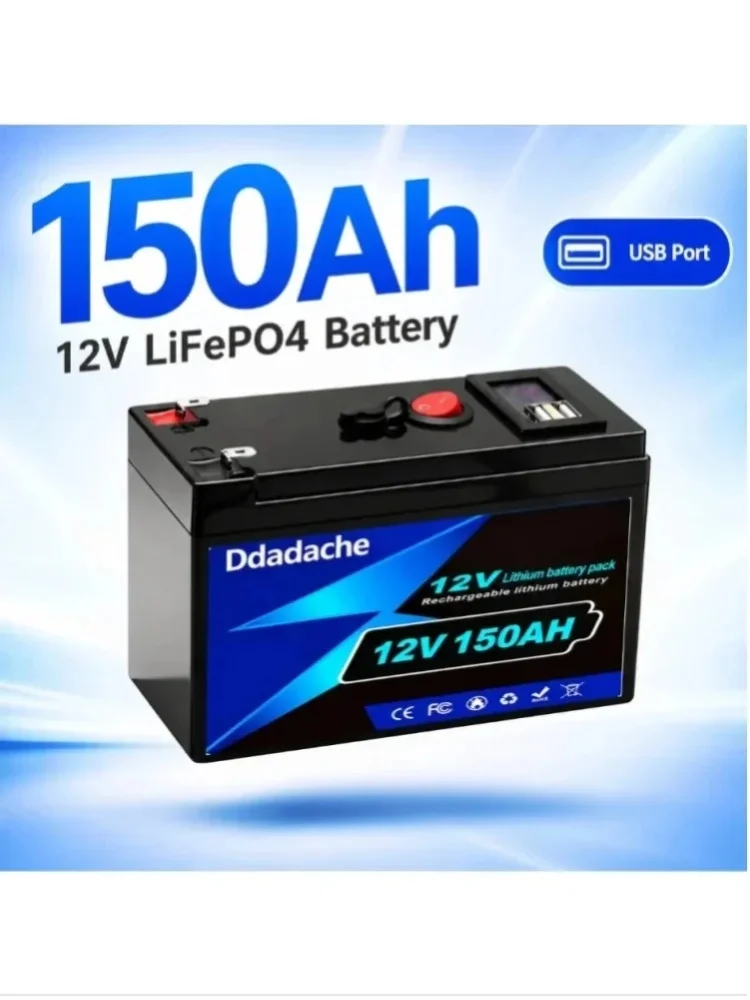 Langlebige 12V 150Ah LiFePO4 Batterie 1920Wh Deep-Cycle Lithium-Eisenphosphat-Akku mit BMS für Heim-Solaranlagen, Wohnmobile, Marine und netzunabhängige Systeme