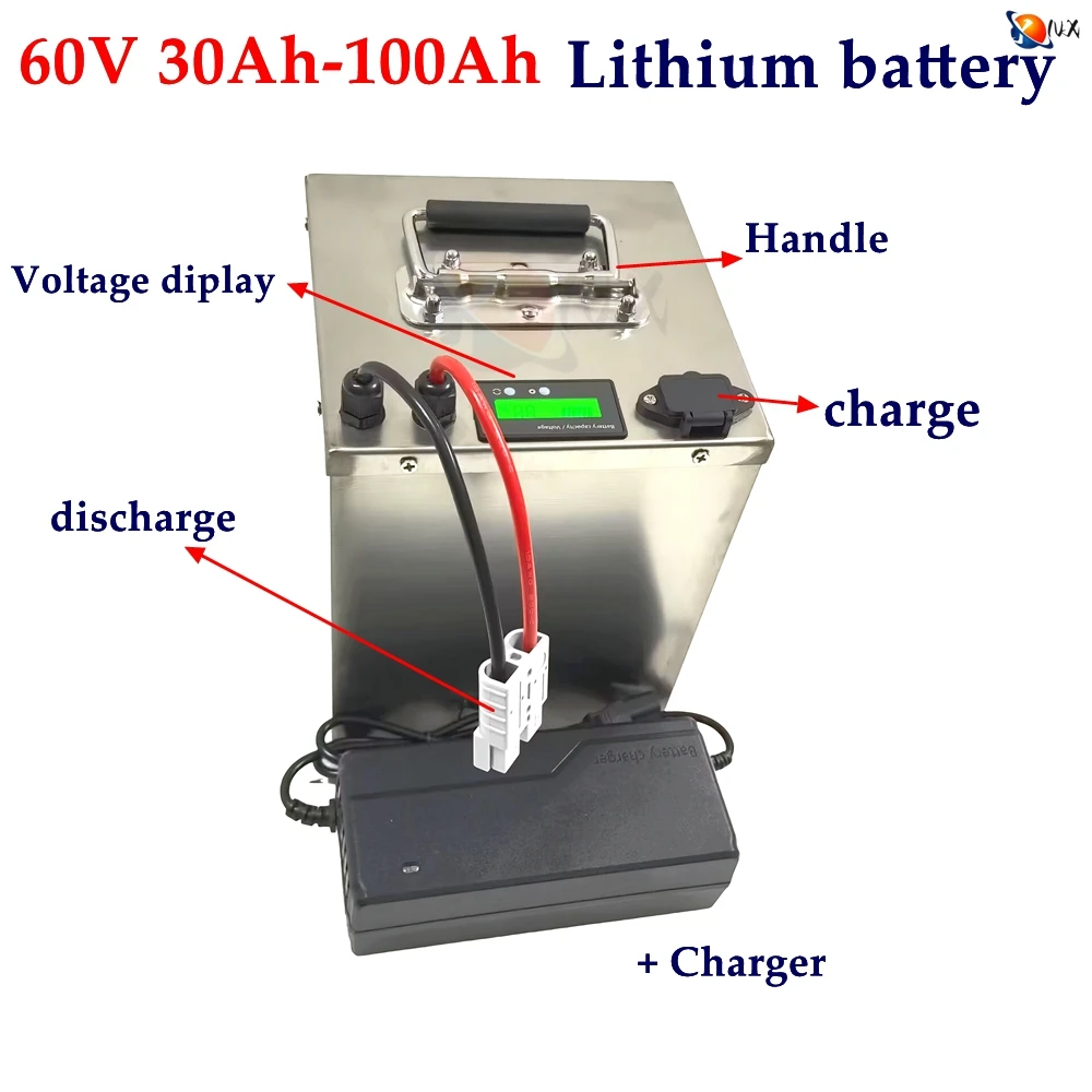 YNX 50Ah 60V 40Ah 60Ah 60V 80Ah 100Ah Lithium Battery Li Ion For 3000w Scooter Bicycle Motorcycle + 10A Charger