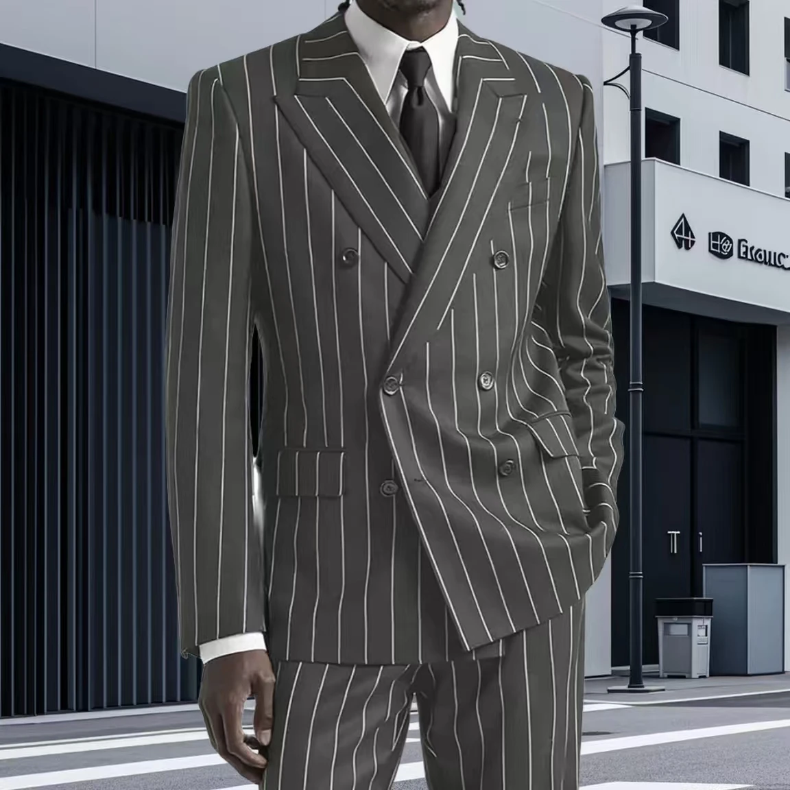 

Classic Striped Suits Vertical Striped Double Breasted Slim Fit High Quality Male Banquet Prom Clothing