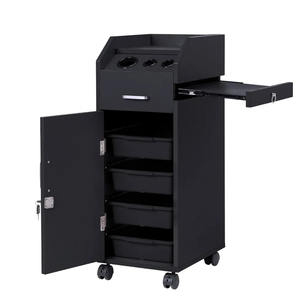 

Hair Salon Storage Cart with Wheels,3 Hair Dryer Holders, 4 Drawers ,Lock , 2 Keys, Hairdressing Tools Station, Customized