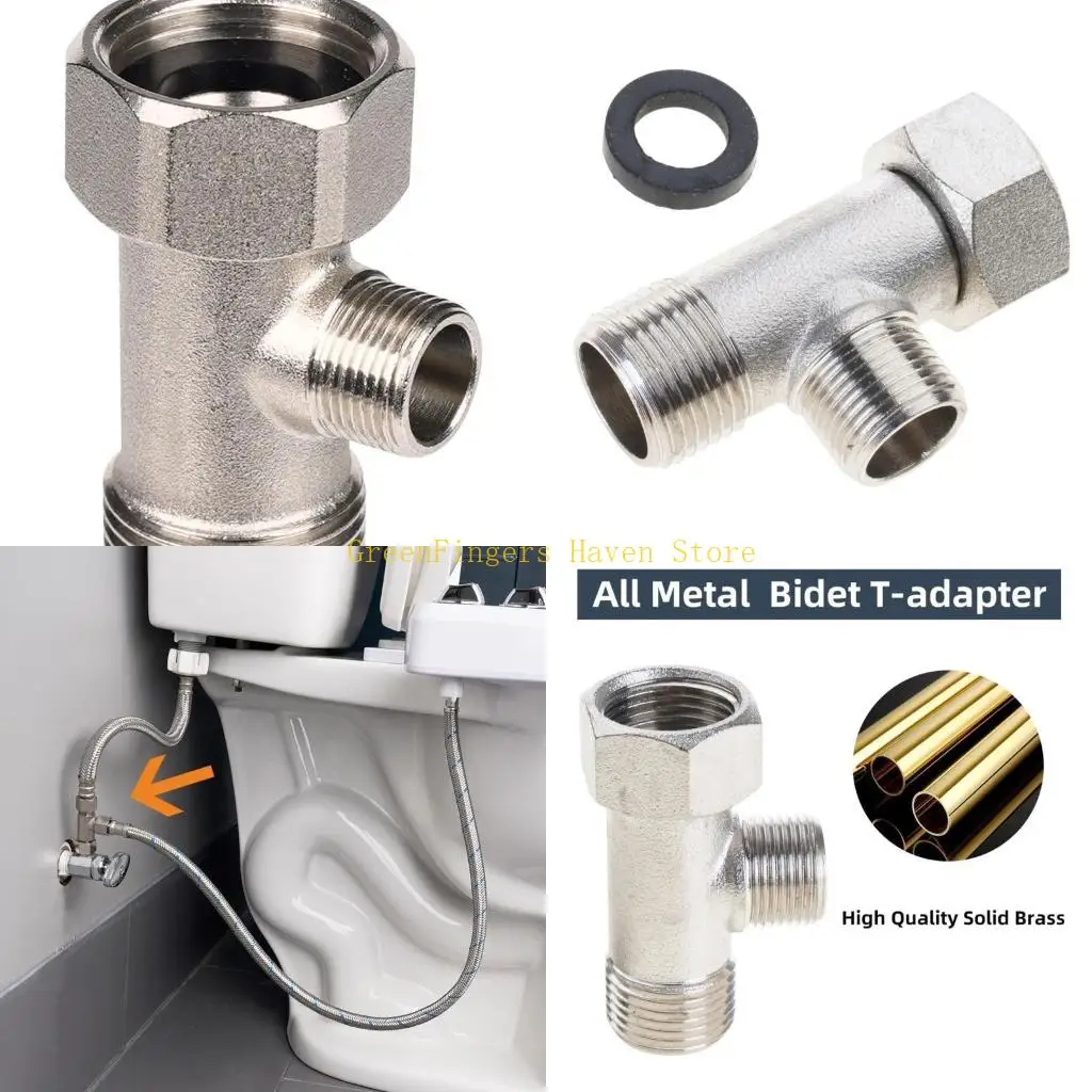 F68D Sturdy Brass 3 Way Faucet Splitters 7/8Inch Thread Shower Head Bidet Toilet Water Diverters Connection Set Daily Use