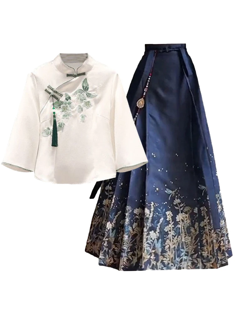 

Новый женский комплект Hanfu в китайском стиле, осень 2024, новая версия, улучшенная юбка Ma Face, дизайн Senation National Sle Top