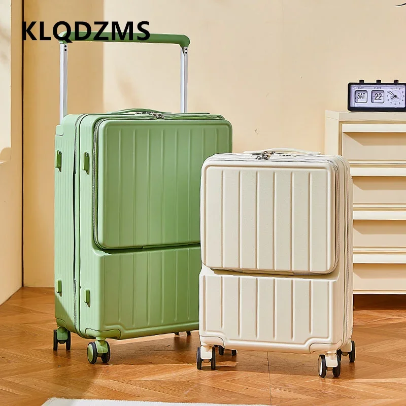 KLQDZMS Luggage with Wheels USB Charging Aluminum Frame Boarding Case Front Opening Laptop Trolley Case 20\