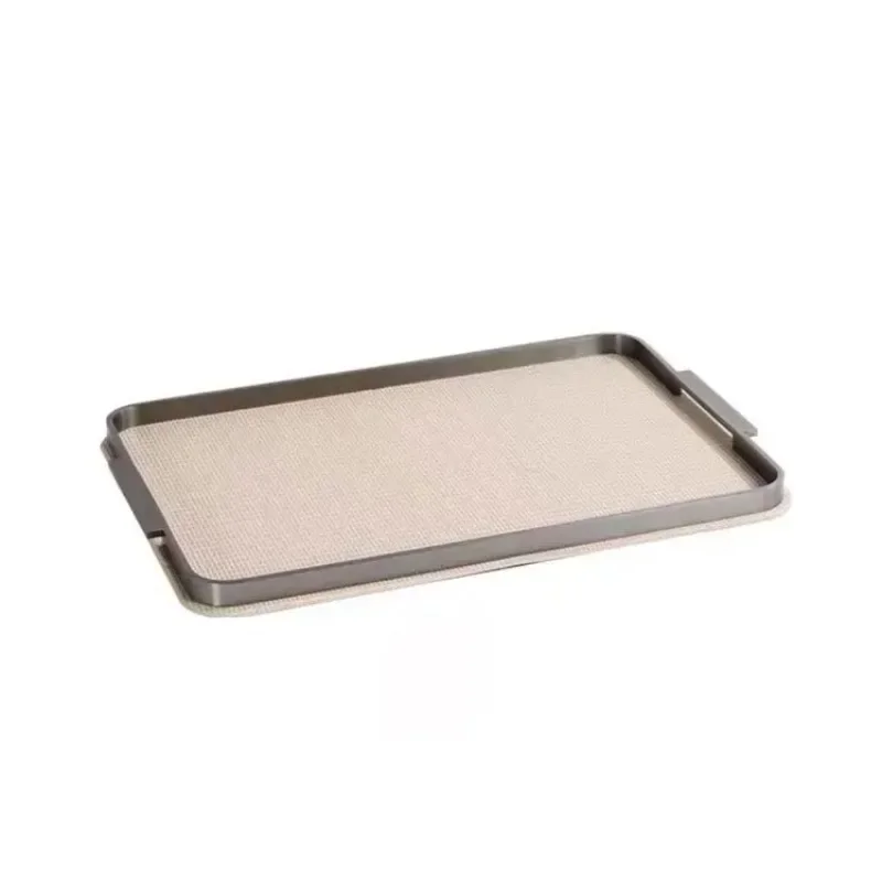 

【Best-selling】Modern Light Leather Metal Tray Model Room, Living Room Coffee Table Dining Table, Study Desktop Storage Decoratio