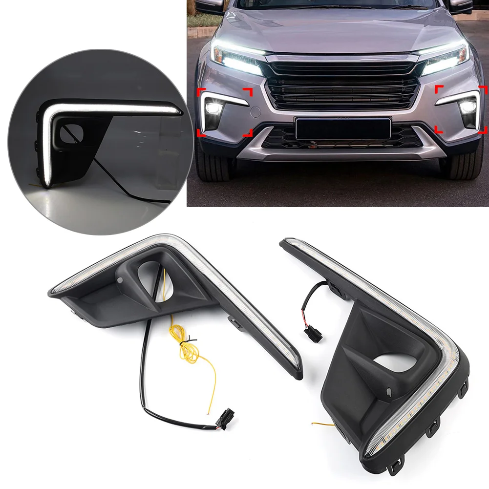 Car Front LED Running Light Daytime Fog Lamp Turn Signal For Honda BR-V BRV 22-2023 ABS Black