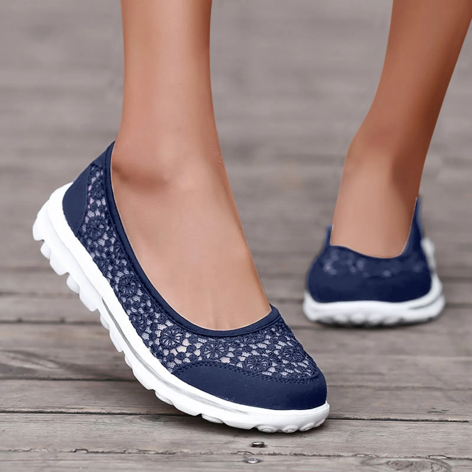 Women Breathable Shoes Summer Shallow Slip On Lightweight Mesh Work Shoes Sporty Breathable Comfortable Lace Sneakers New