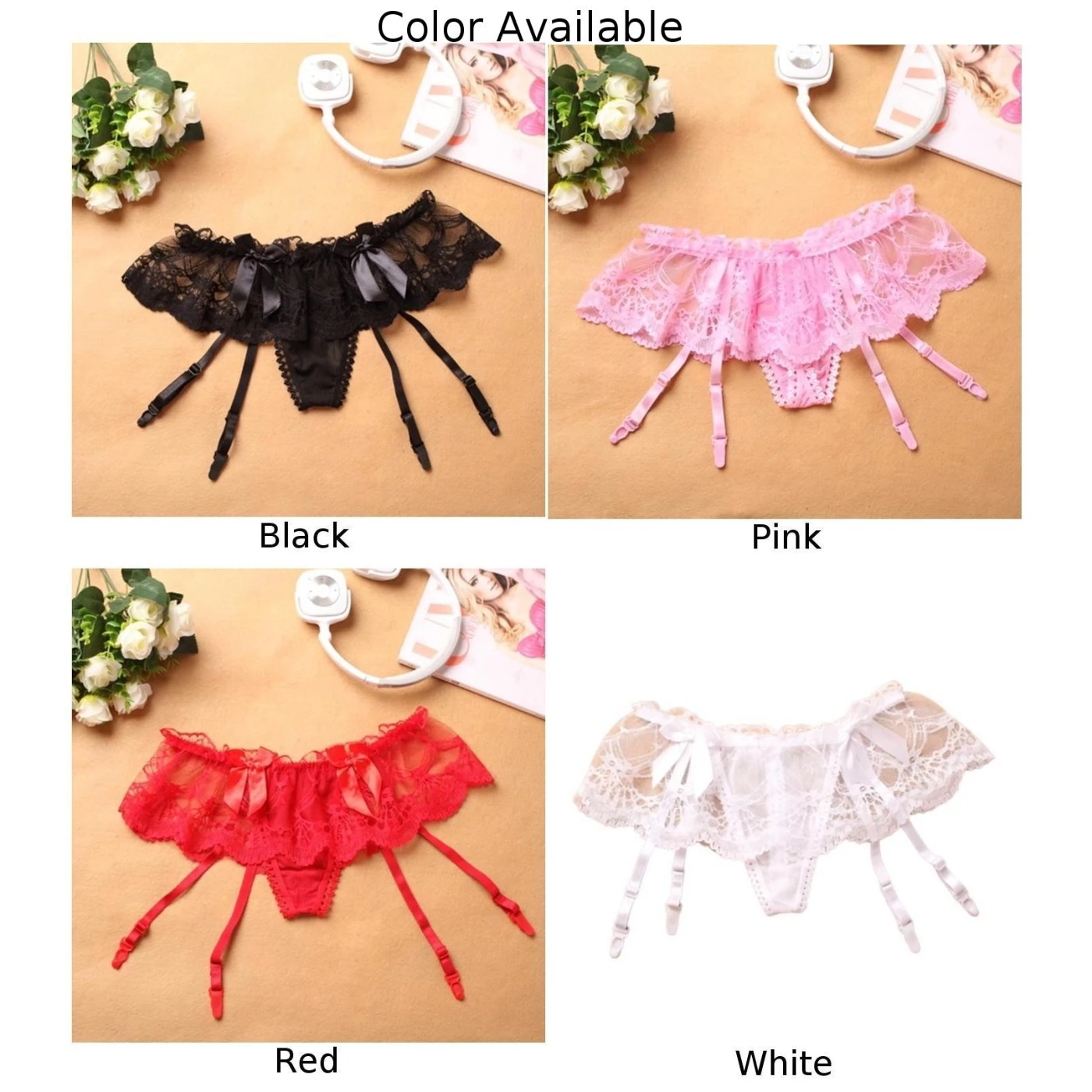 القوس الدانتيل الملابس الداخلية Crotchless ثونغ مرونة معتدلة طول منتظم بلون دنة النسيج مناسبة لجميع الفصول