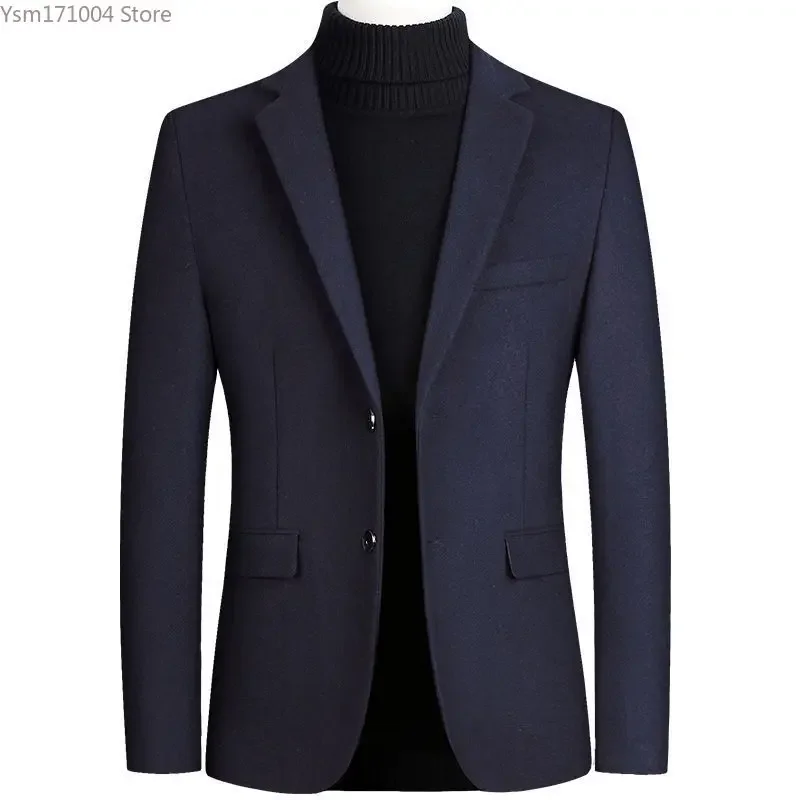 Winter Mens Wool Coat Single Breasted Solid Color Lapel Slim Fitting Blazer Jacket Business Casual Men Suit Jackets Men Clothing