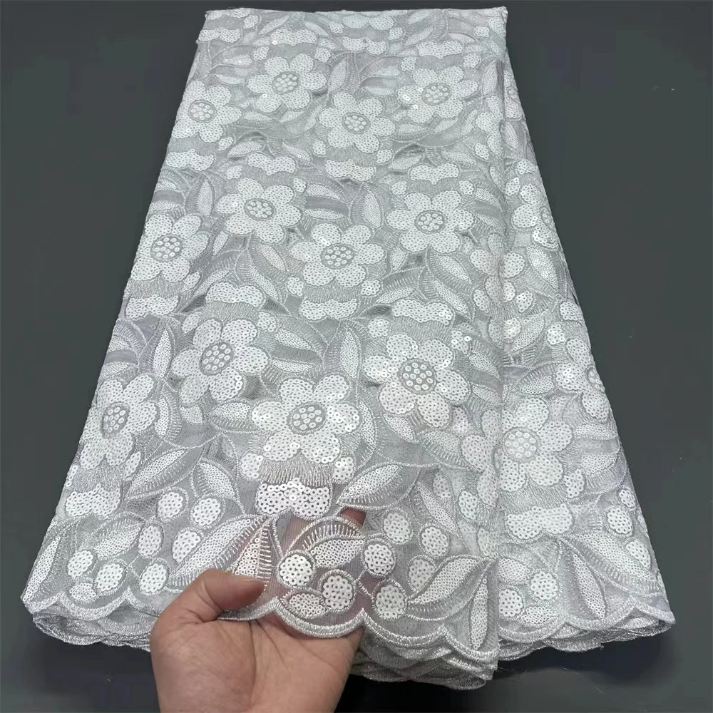 Latest African Lace Fabric High Quality,Fabrics By The Meters,Sequin,Tulle,Wedding Dresses,Embroidery,Mesh,Cloth,Dress 5 Yards