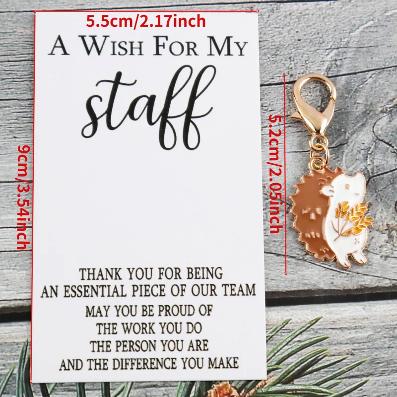 3/6Set Thank you cards for employees With a cute hedgehog keychain Pendant Set Can be used to decorate bags and accessories Team