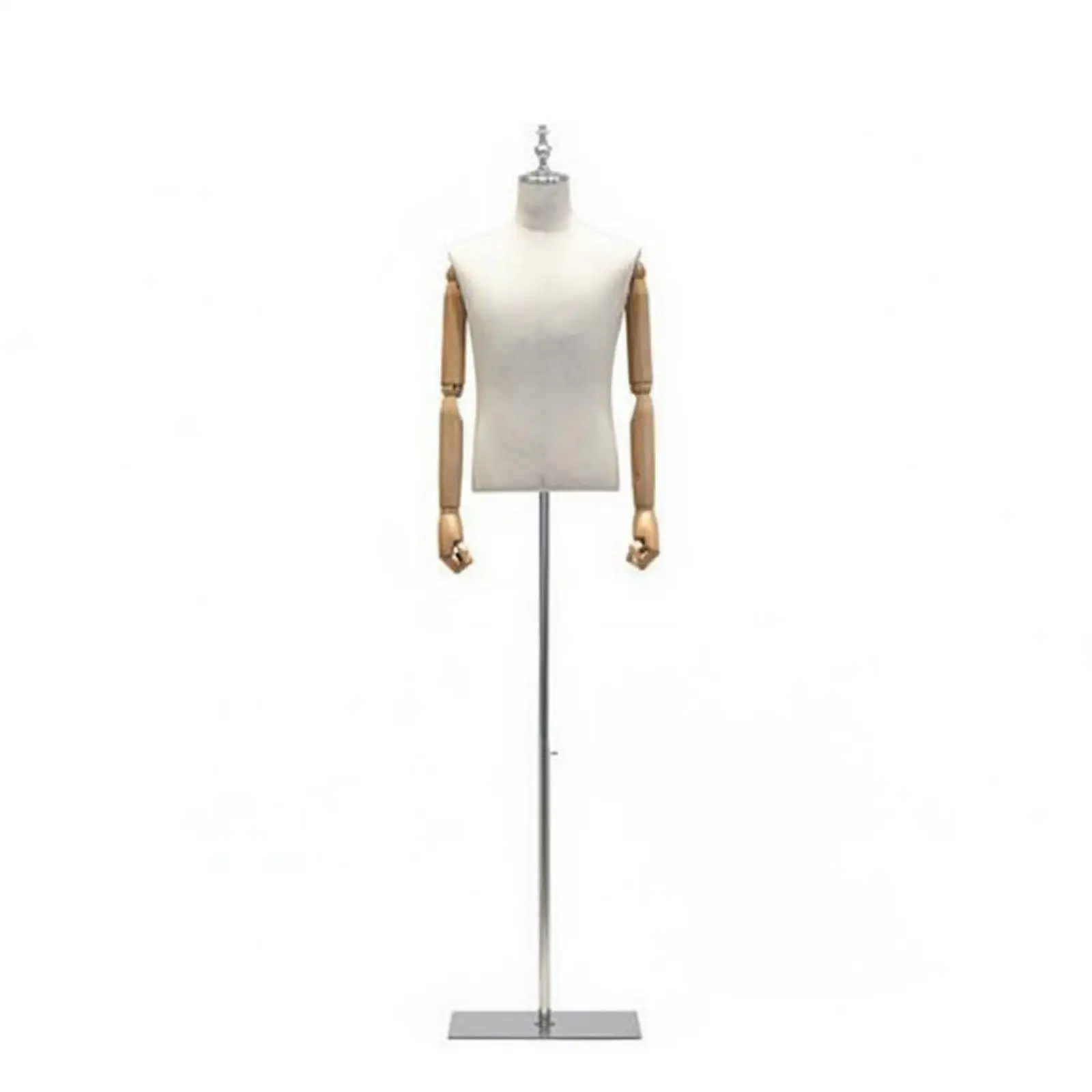 Realistic Men Mannequin for Clothing Exhibition with Wood Hands and Square Metal Base