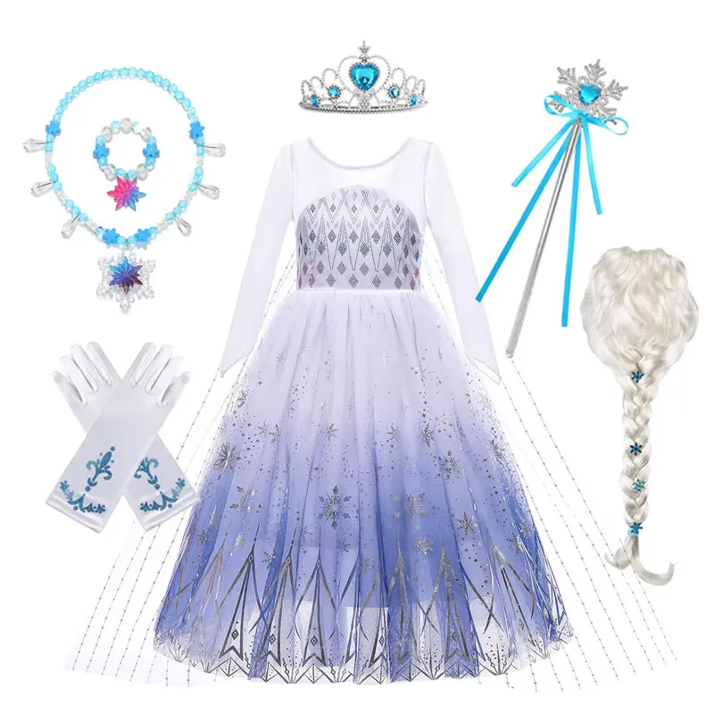 Elsa Princess Dress for Girls Sequin Mesh Gradient Dress Cosplay Frozen Costume Kids Birthday Halloween Carnival Party Clothes