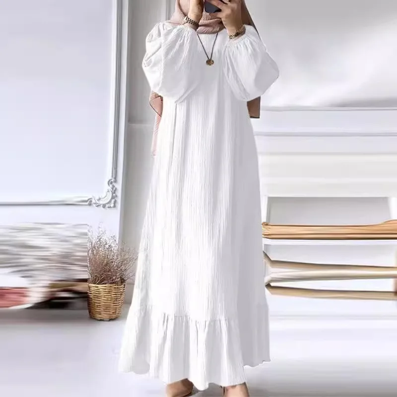 Elegant Fashion Long Sleeve Muslim Dress - Spring Autumn Solid Color Panel Skirt, Elegant Conservative Top for Women