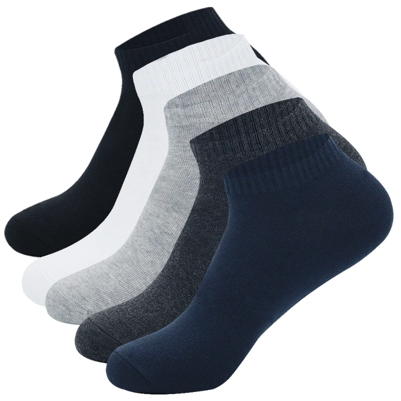 

5pairs Men Ankle Socks Cotton Boat Black Solid Color Thin Breathable Comfortable High Quality Black White Low Cut Short socks