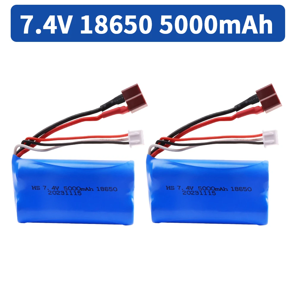 7.4V 5000mah lipo Battery T Plug for Wltoys 12428 144001 RC Car Spare toy Accessories 7.4V 2S high capacity 18650 battery 1-5PCS