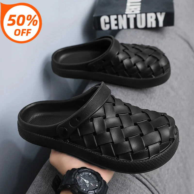 

Men's beach slippers trample shit Baotou slippers hole sandals outdoor garden summer EVA home soft slippers flat sandals