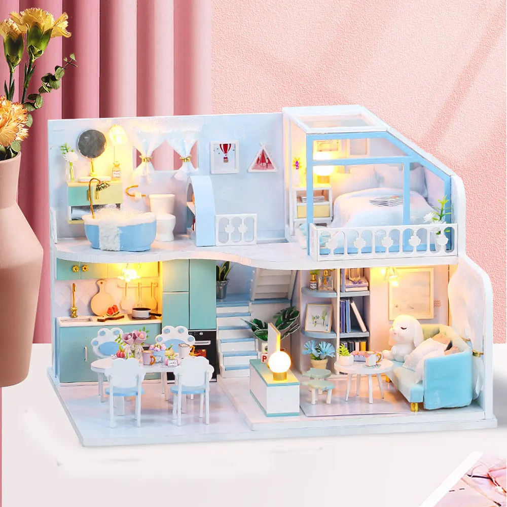 DIY Cottage Wooden Handmade Model Assembly Art House Birthday Gift 3D Puzzle Kids Toy House Building Block Table Ornaments HG375