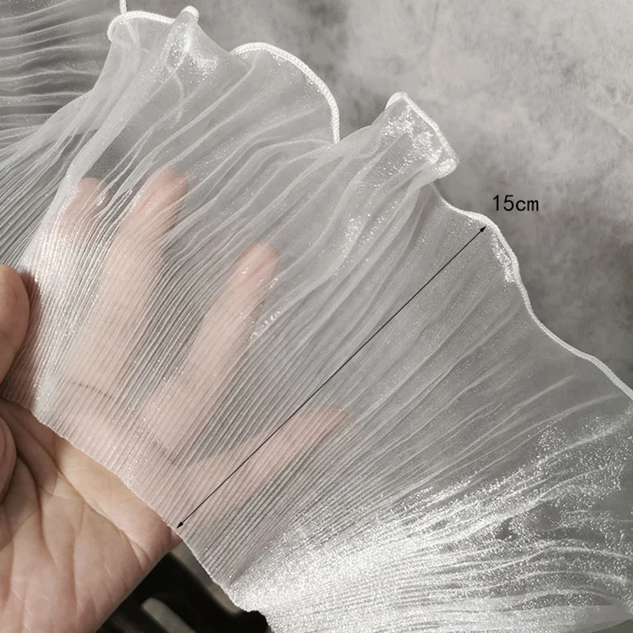 1 Yard White Black Wave Lace Fabric Handicraft Accessories Sewing Pleated Ribbon 15CM Wide
