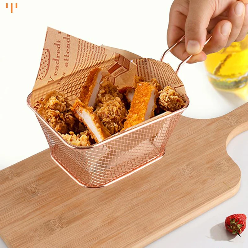 1Pc Stainless Steel Frying Basket Mini Square French Fries Oil Separated Frying Basket Creative Kitchen Gadget