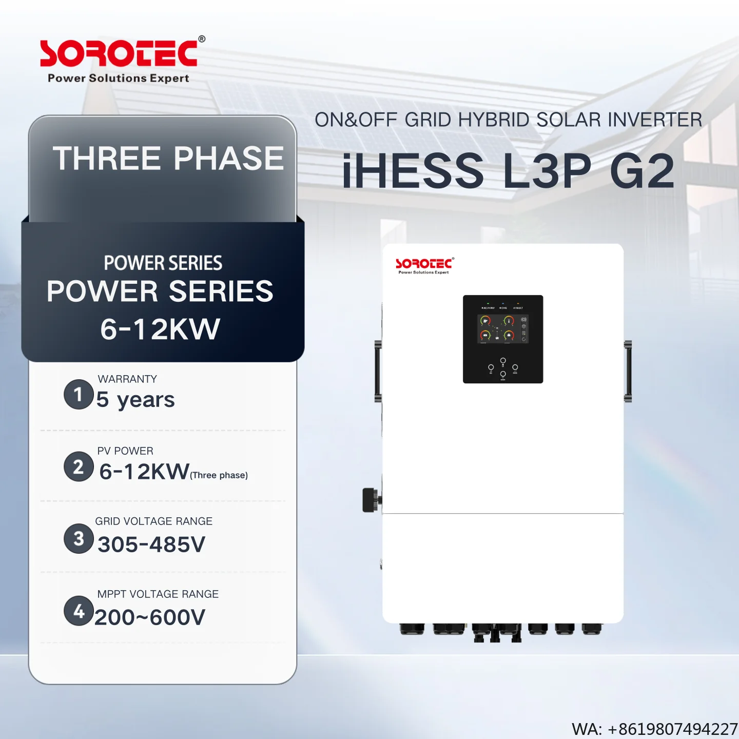 IP66 Three-Phase IHESS L3P G2 Series 6-12kW Hybrid Solar Inverter Energy Storage System for Commercial