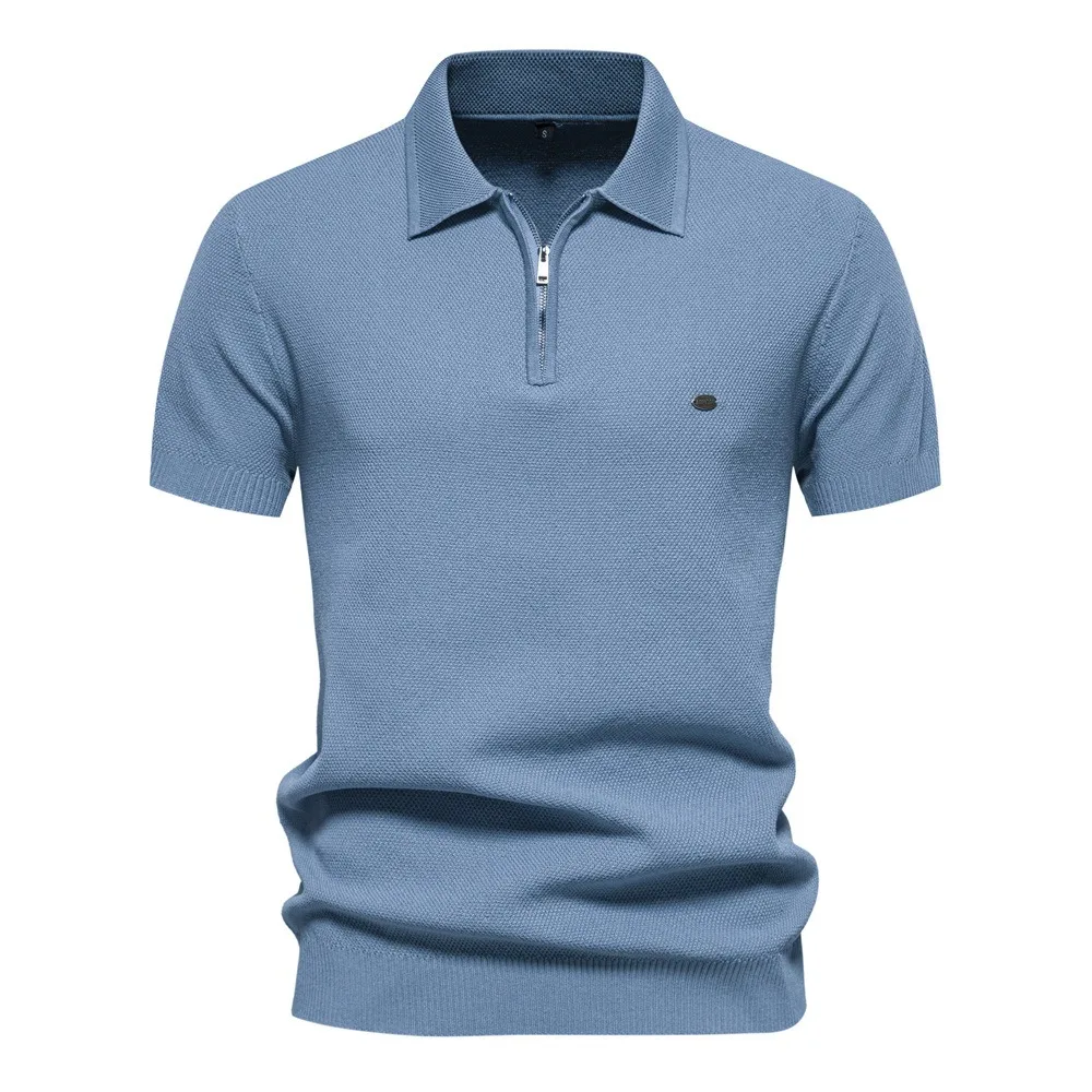 

Men's lapel knit short sleeve solid color polo shirt