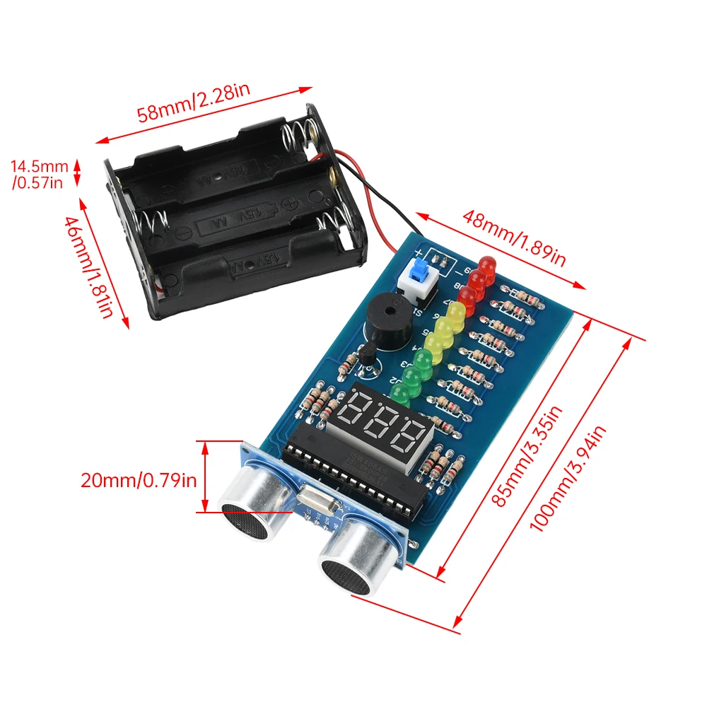 Kit de alarma de rango ultrasónico DIY, módulo medidor de distancia ultrasónico DC 4,5-6V con luces LED, Kit de práctica de soldadura