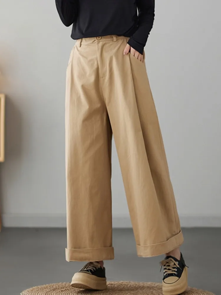 Hohe Taille weites Bein Hosen Frauen Neuankömmling Herbst koreanischen Stil einfarbig lose bequeme weibliche Freizeit hose b3117