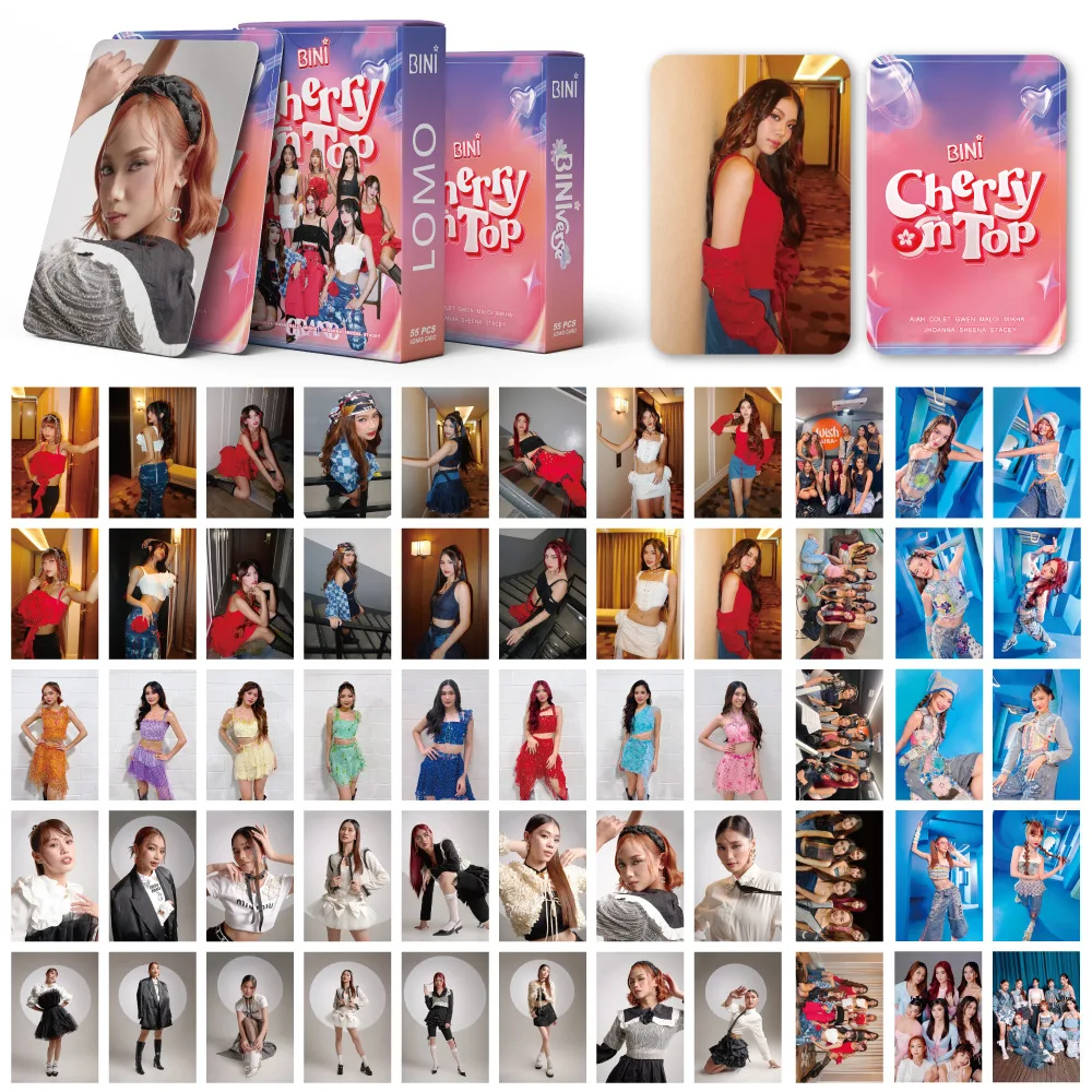 Kpop BINI Album Cherry on Top Laser Boxed Card 55pcs/Set High Quality HD Photo Korean Style Coated Photocard Fans Collection