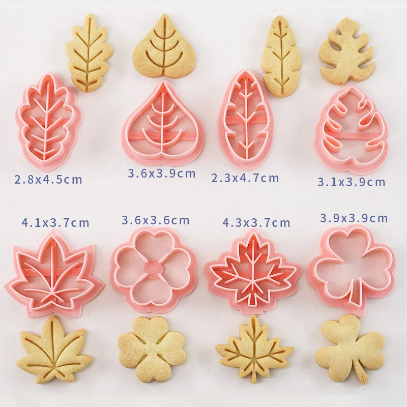 8 Pcs Leaves Cookie Cutter Maple Shamrock 4 Leaf Clover Clay Cutter for Fondant Biscuit Cheese - Perfect for Spring, Autumn