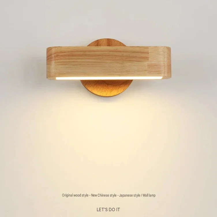 Nordic Chinese Style Natural Wood Rotatable LED Wall Lamp for Bedroom Stair Corridor