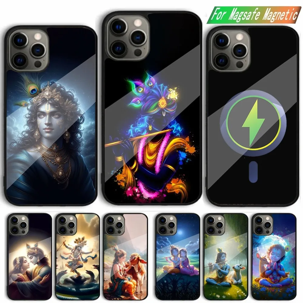 Indian God Lord Krishna Phone Case For iPhone 15,14,13,12,11,Plus,Pro,Max Mini Magsafe Magnetic Wireless Charging