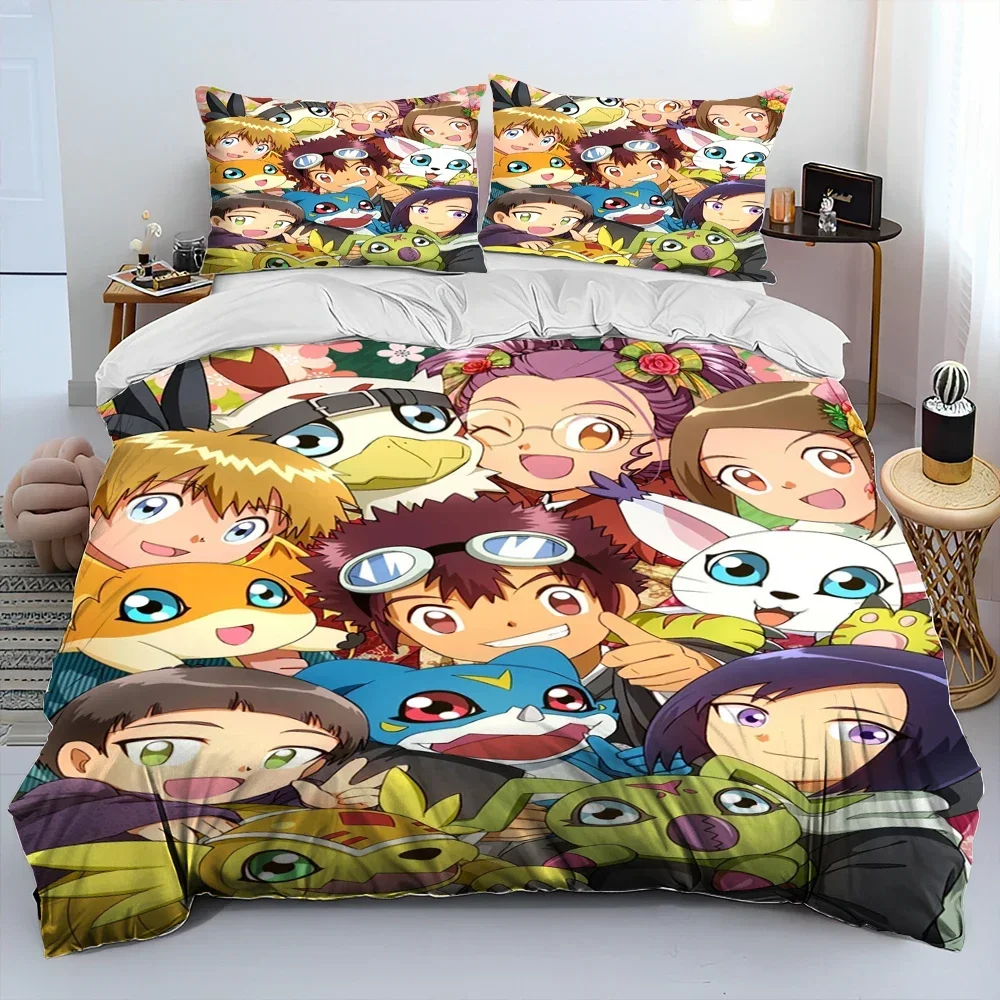 Digimon Adventure Monster Cartoon Comfortable Duvet Quilt Cover Pillowcase Bedding Set Children Bedroom Decoration Home Textile