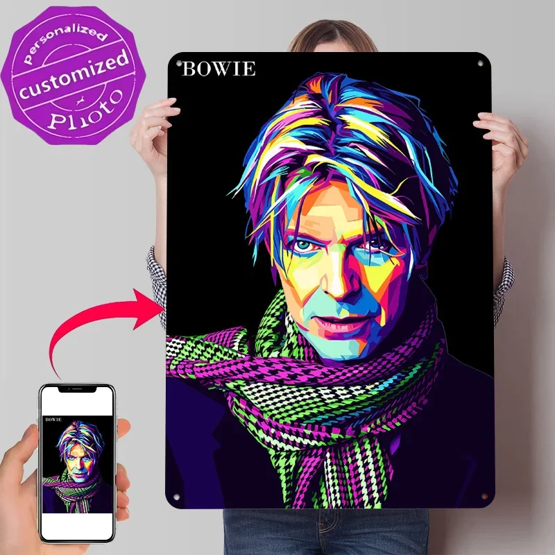 David Bowie Pop Art Portrait 3D Printed Texture Poster Personalized Wall Art Retro Metal Tin Signs for House Home and Decoration