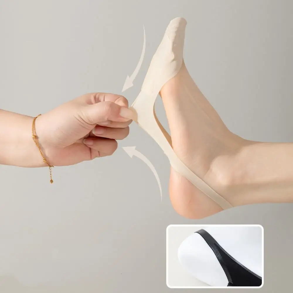 

4Pairs Soft Ultra-thin Ice Silk Socks Anti-slip Hosiery Half Feet Socks Shallow Mouth Invisible Half Palm Boat Socks Summer
