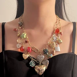 Bohemia Trend Vintage Necklace Vacation Chic Double Layered Alloy Multiple Pendant Necklace Beach Party Jewelry Accessories