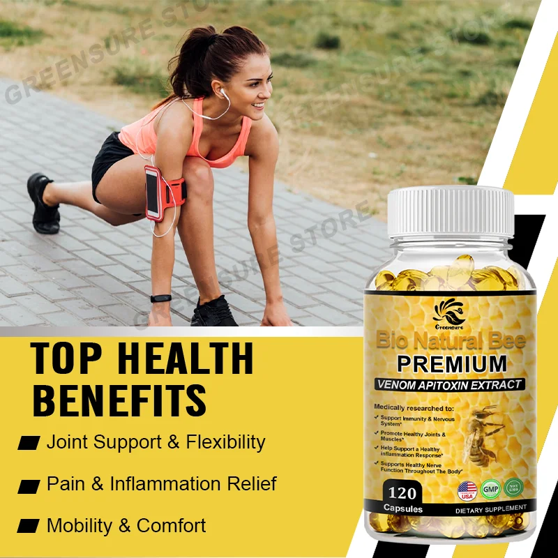 Bee venom Glucosamine MSM Capsules for Joint Bone Health, Strength Bones Mobility relief Discomfort