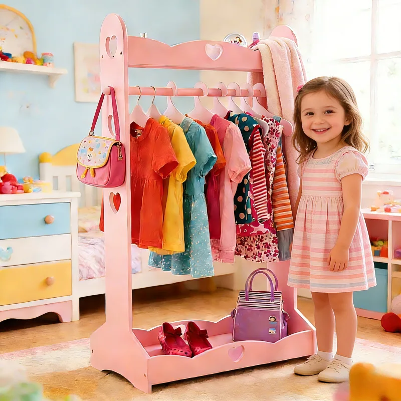 Foreign trade cross-border princess floor drying rack bedroom coat rack wooden pink coat rack floor coat rack