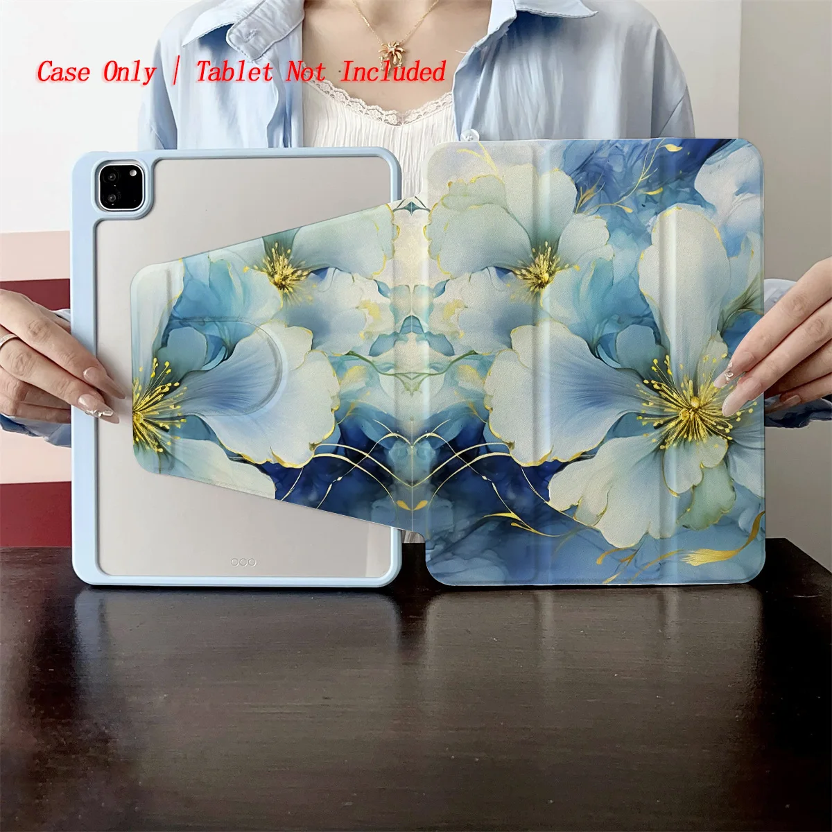 

Нежный сине-белый чехол для iPad с цветочным принтом для Apple iPad Pro 12,9 Air 5 Mini 6, тонкий чехол с защитой от царапин 9-го поколения