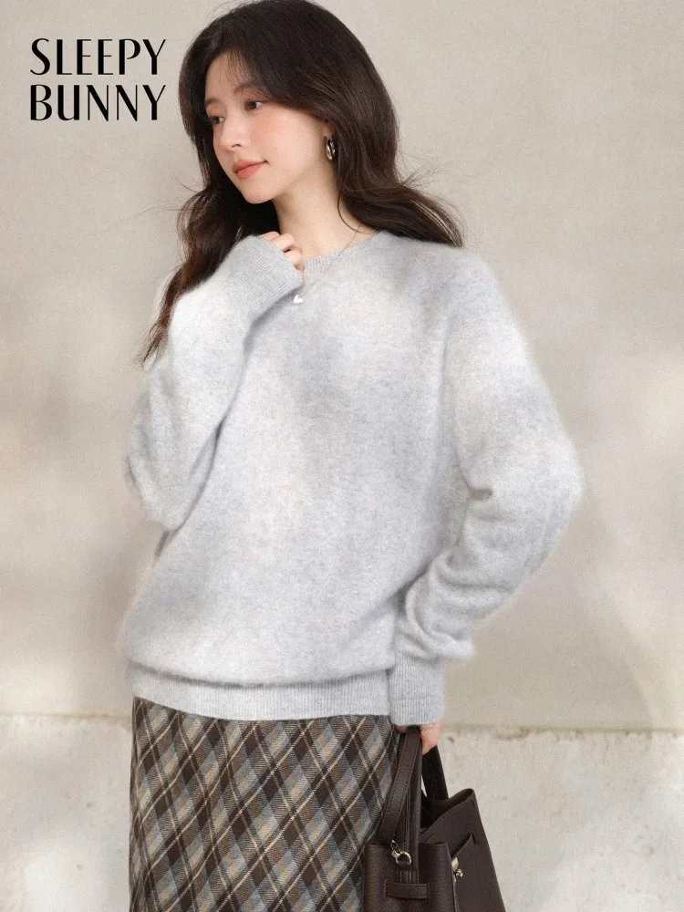 سترة دافئة من الصوف المحبوك للنساء سيدة كلاسيكية مستديرة الرقبة البلوز فضفاضة تناسب لينة الداخلية أعلى مريحة الطبقات اليومية الزي #1