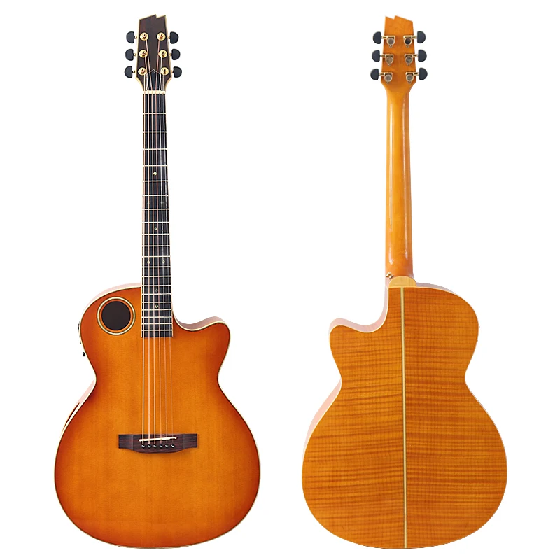 Stock 40 Inch  6 Strings Acoustic Guitar Solid Wood Top Folk Guitar Good Handicraft With Flaw